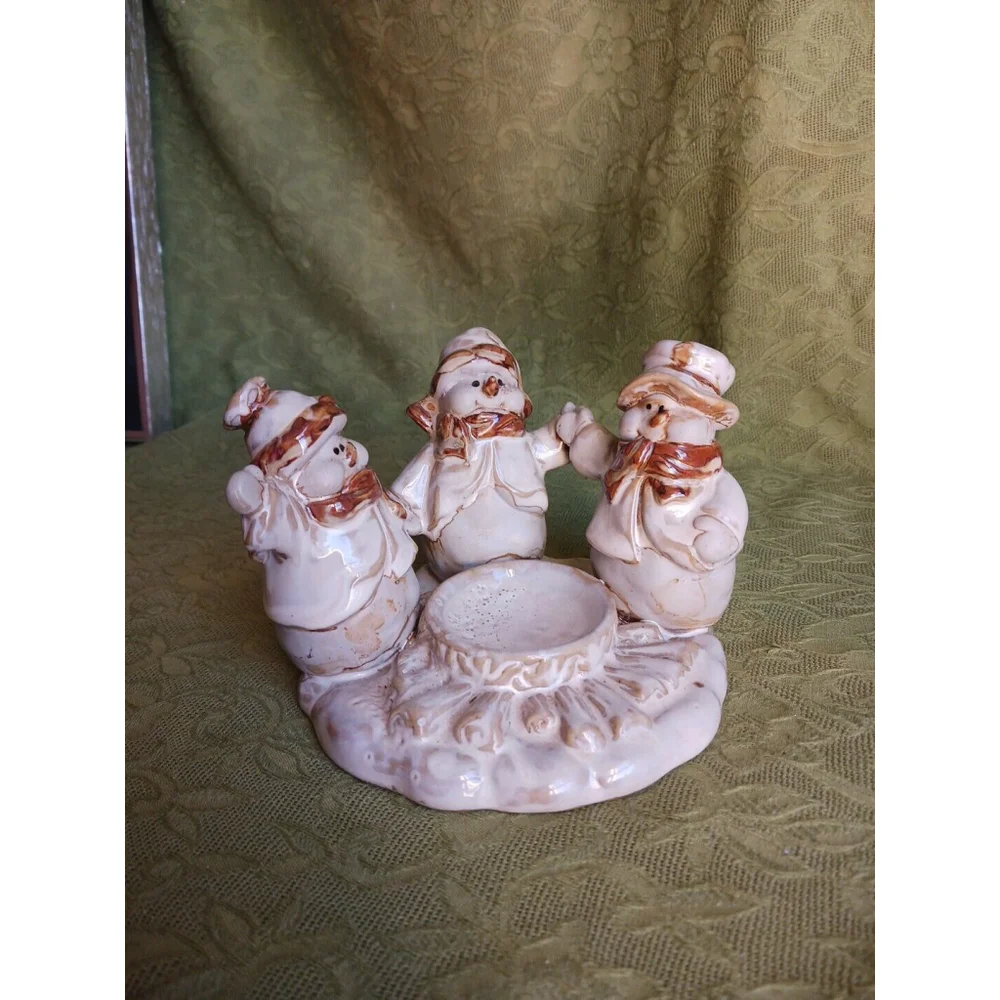 Ceramic Snowman Votive Candle Holder Beige